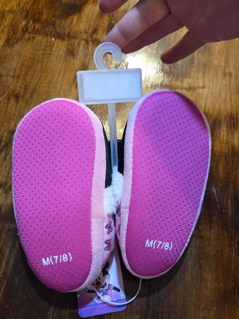 New Toddler Girls Minnie Mouse Cloth Slippers Sequin Pink Bow Size 7/8 Disney